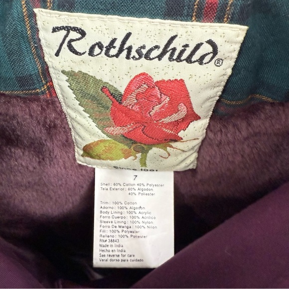 Rothschild Girls Size 7 Coat Jacket longline Hooded Dark Purple faux fur lined - Picture 5 of 8